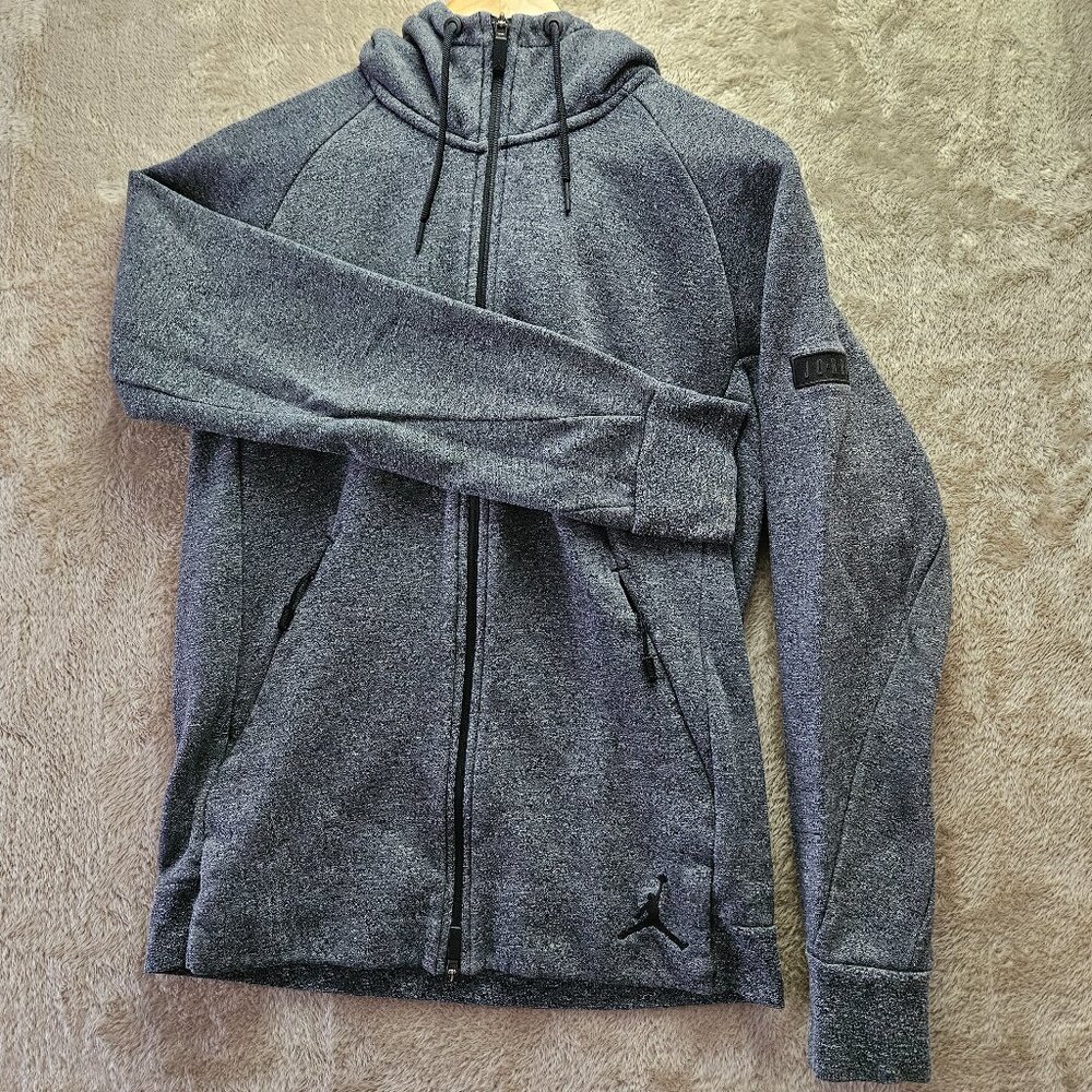 Jordan Full Zip Hoodie Jump Man Icon Fleece Dark Grey Zip Pockets Men's Size M